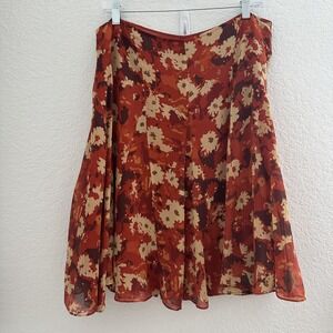 Sigrid Olsen Collection Mini Skirt 12 Silk Floral Orange Fall Festival‎ Fairy